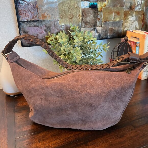 Brown suede slouchy bag - Picture 1 of 7